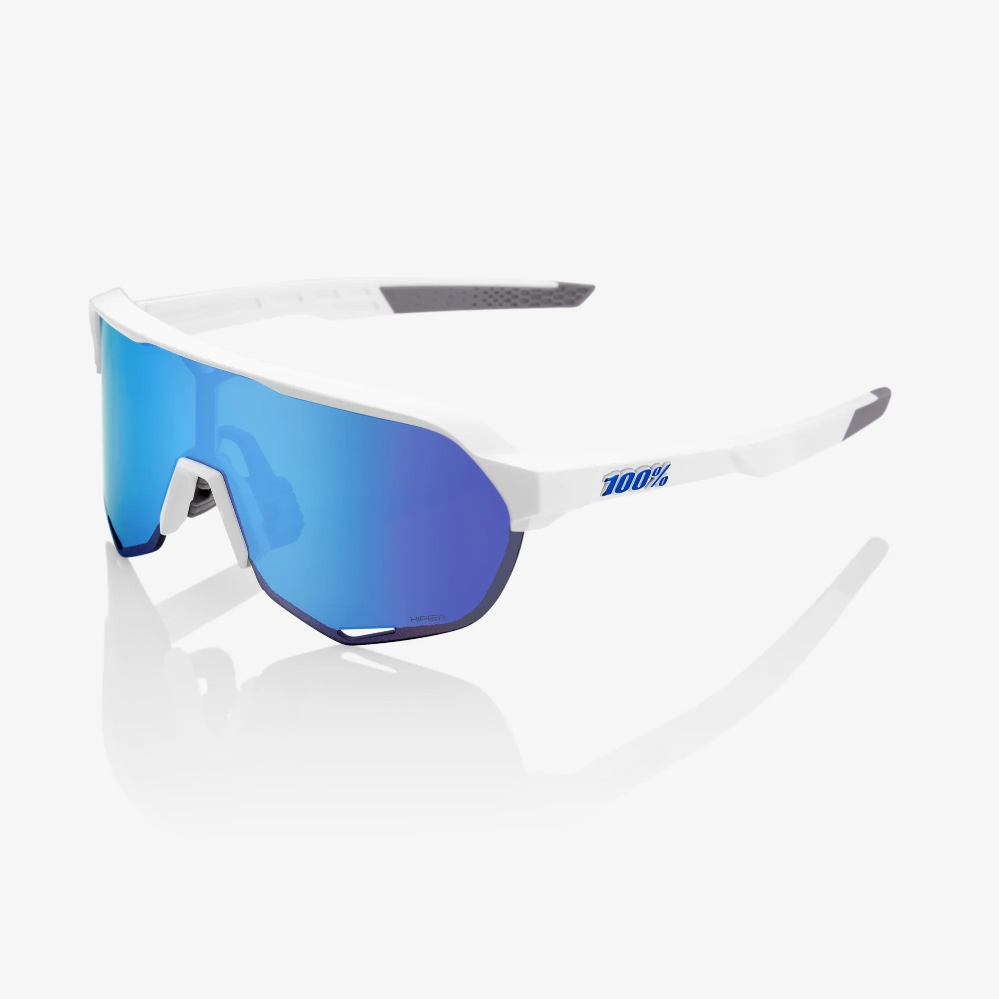 100% Percent Sunglasses- S2 - Matte White - HiPER Blue Multilayer Mirror Lens