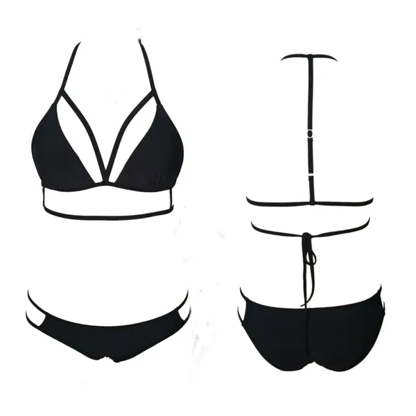 2016 Push-Up Bikinis Sexy black bandage design Halter bikini swimsuit  women High Waist  Women's swimwear swimming trunks D083