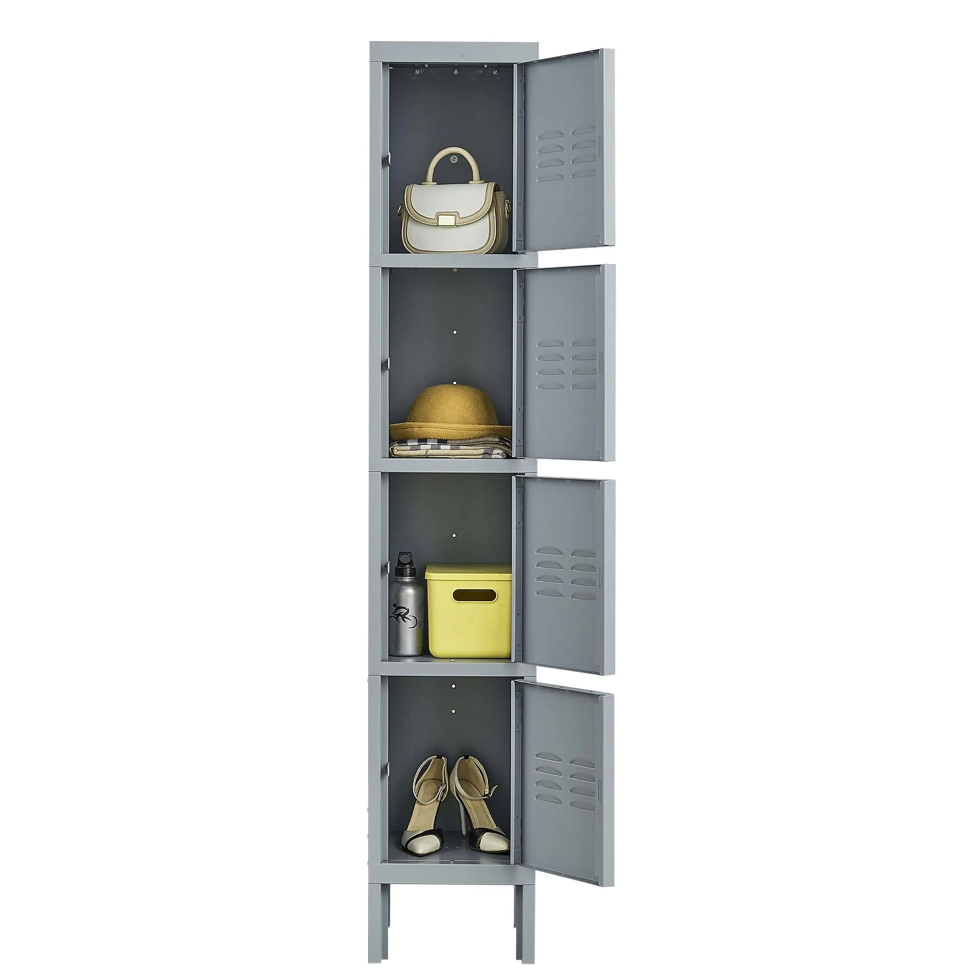 4 Door 66"H Metal Lockers With Lock, Storage Cabinet for Home Gym, Office, School, Garage - Gray