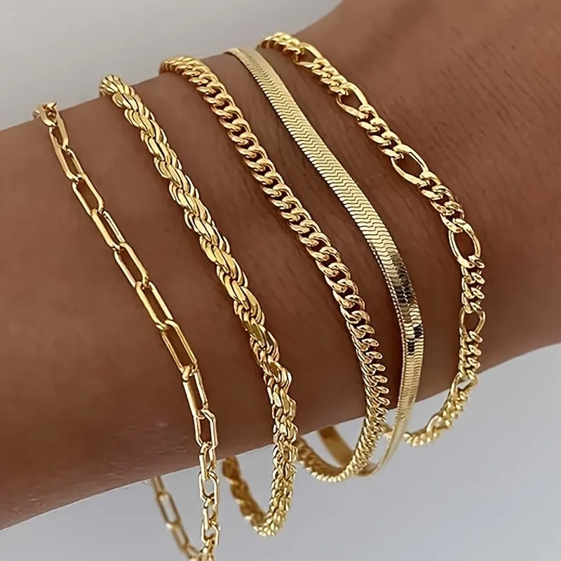 5pcs Exquisite Golden Tennis Beaded Bracelets for Women - Stainless Steel Jewelry with Durable Construction, Hypoallergenic, Water-Resistant, and Adjustable Clasp - Perfect Accessory for Everyday Wear, Party, or Special Occasion