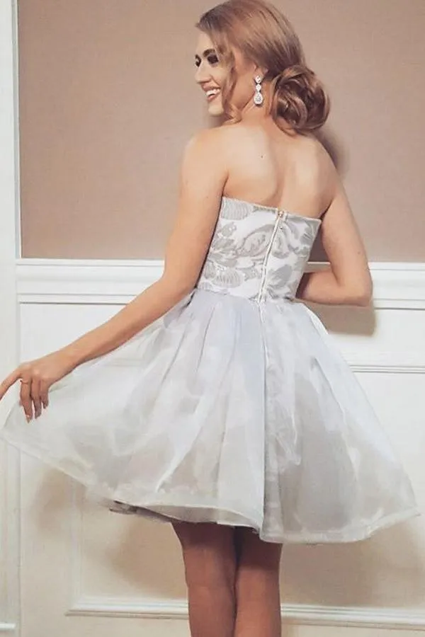 A-Line Strapless Short Organza Homecoming Party Dress with Appliques  PD291