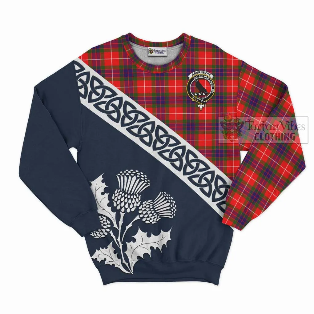 Abernethy Tartan Sweatshirt Featuring Thistle and Scotland Map