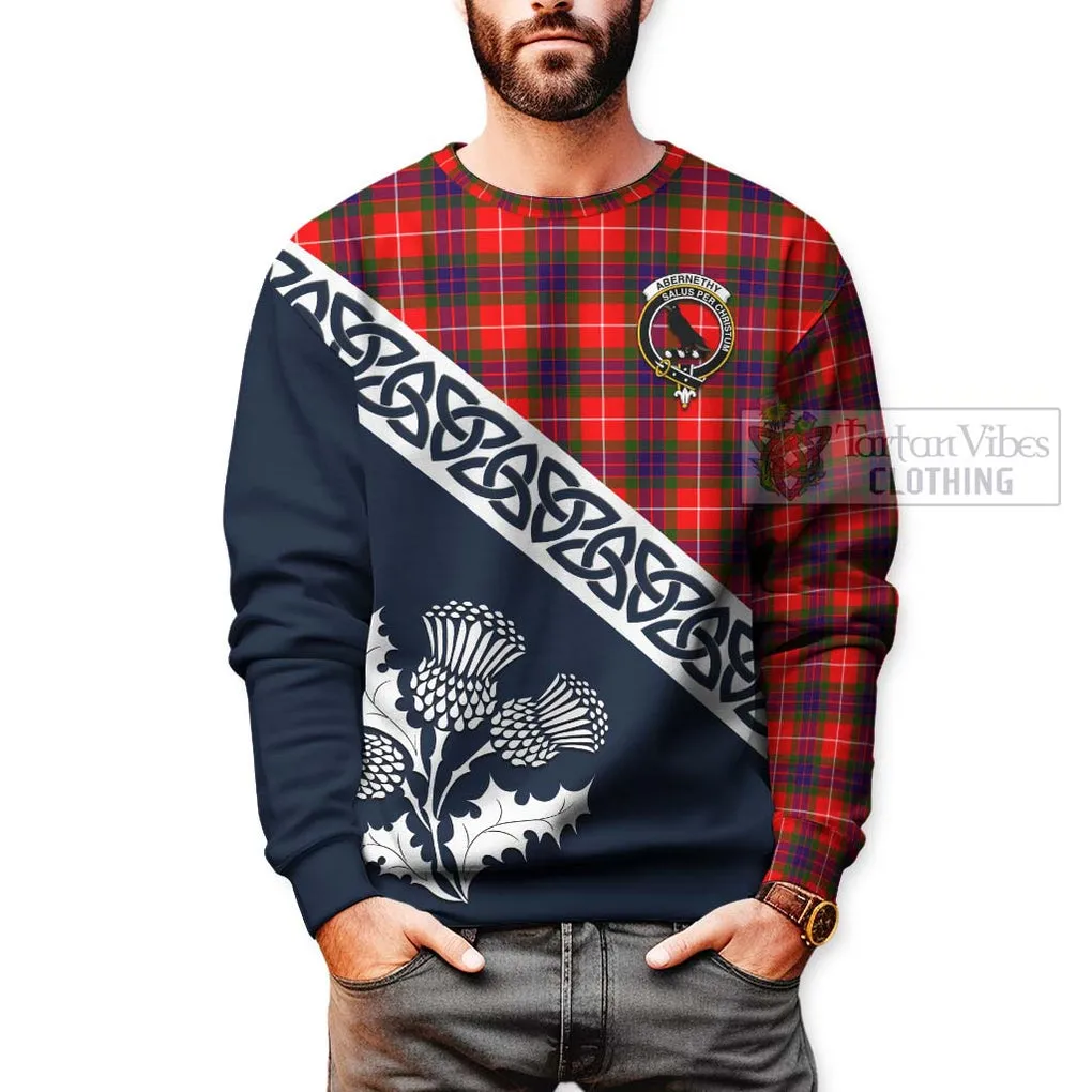 Abernethy Tartan Sweatshirt Featuring Thistle and Scotland Map