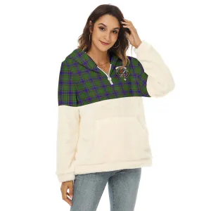 Adam Tartan Women's Borg Fleece Hoodie With Half Zip with Family Crest