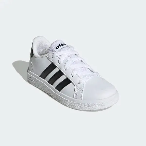 ADIDAS JUNIOR GRAND COURT LIFESTYLE TENNIS LACE-UP WHITE SHOES