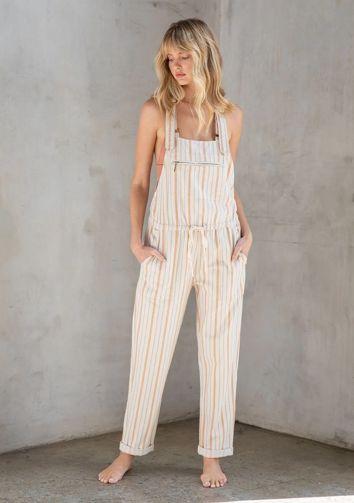 Afternoon Striped Twill Overalls