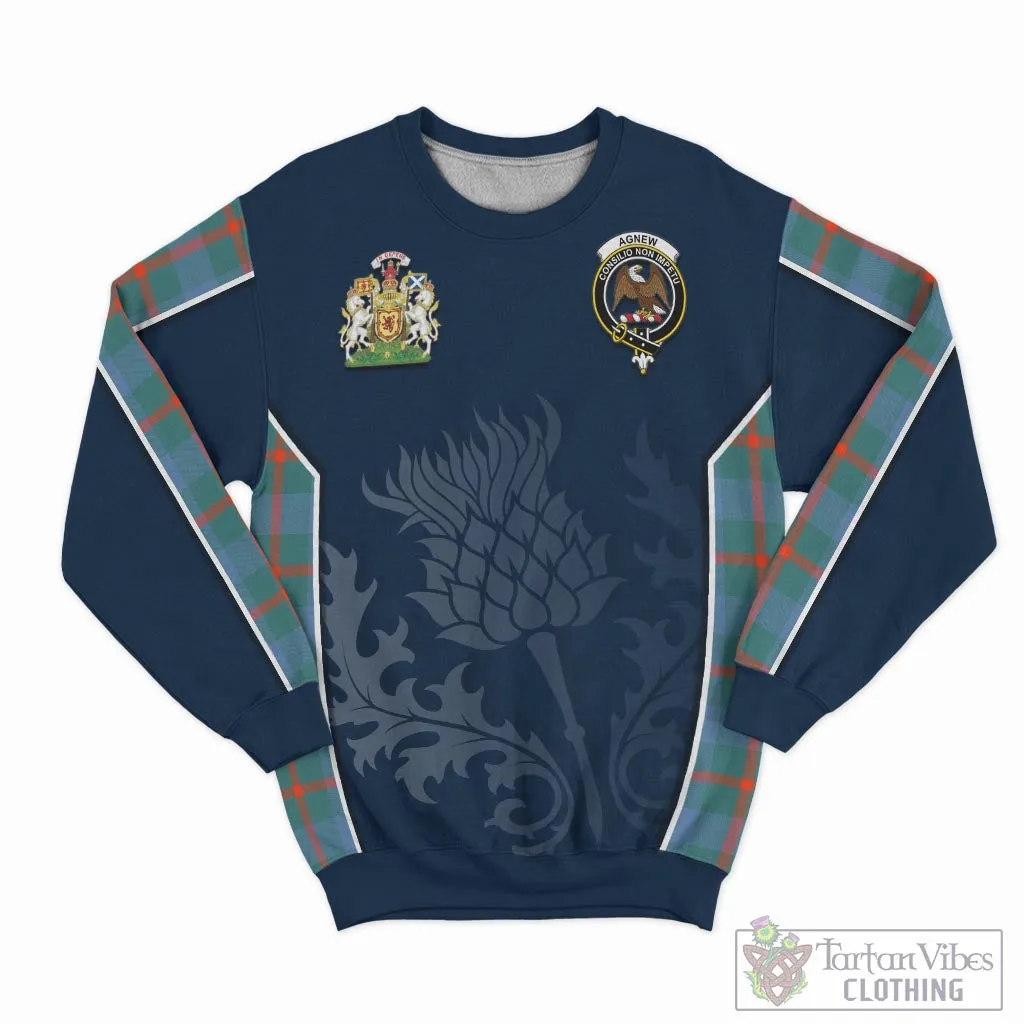 Agnew Ancient Tartan Sweatshirt with Family Crest and Scottish Thistle Vibes Sport Style