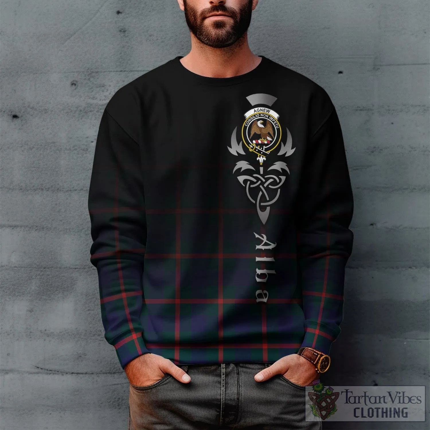 Agnew Tartan Sweatshirt Featuring Alba Gu Brath Family Crest Celtic Inspired