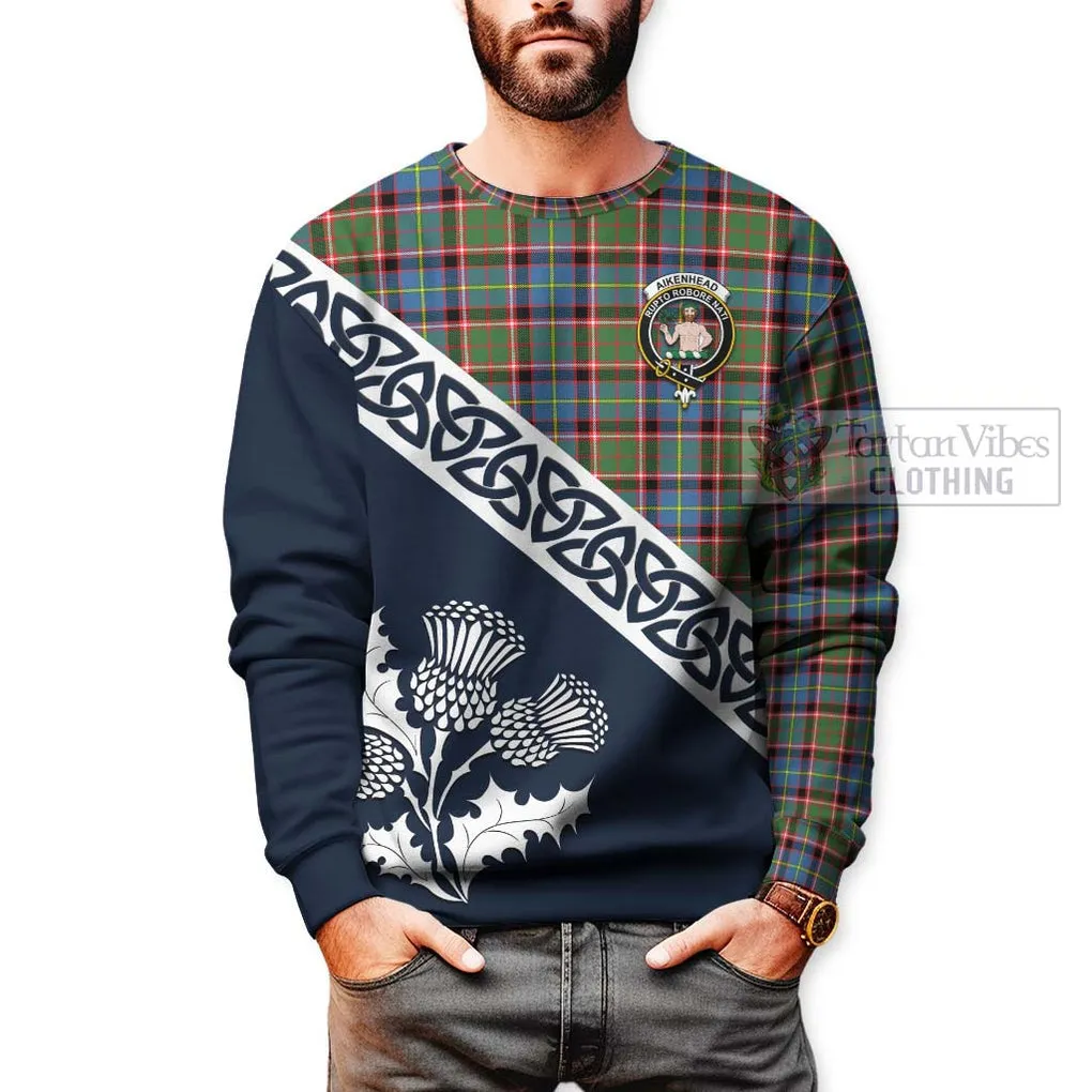 Aikenhead Tartan Sweatshirt Featuring Thistle and Scotland Map