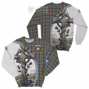 Aikenhead Tartan Sweatshirt with Family Crest and St. Andrew's Cross Accented by Thistle Vines