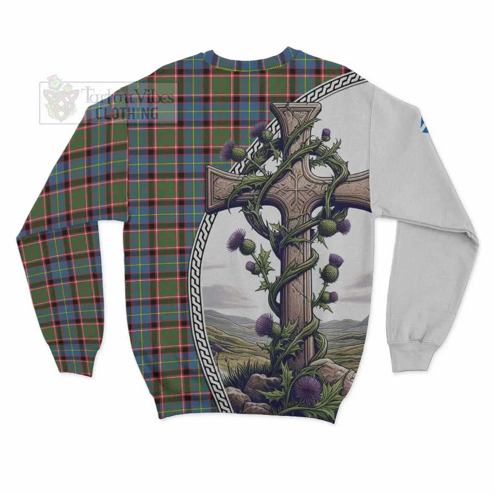 Aikenhead Tartan Sweatshirt with Family Crest and St. Andrew's Cross Accented by Thistle Vines