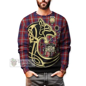 Ainslie Tartan Sweatshirt with Family Crest Celtic Wolf Style