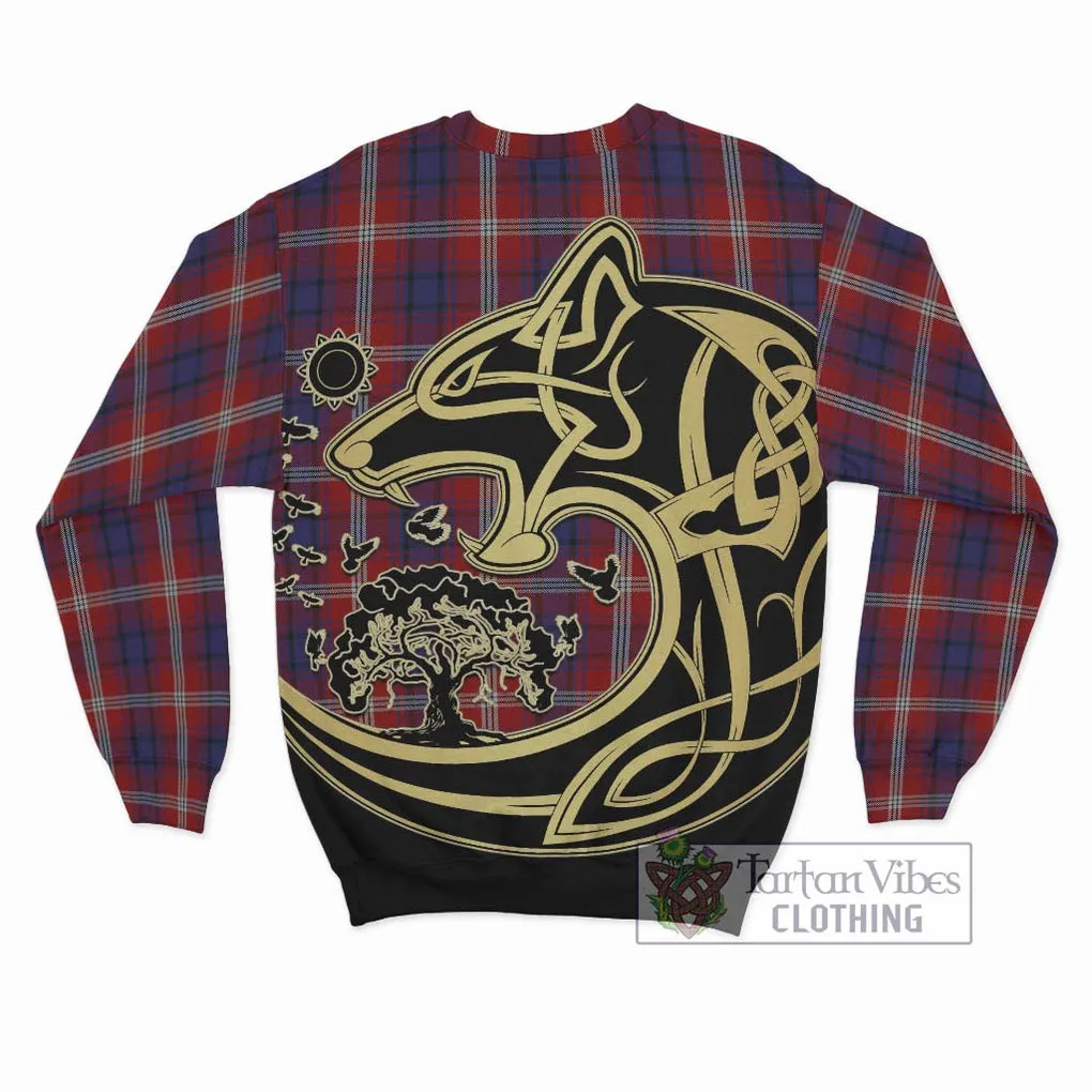 Ainslie Tartan Sweatshirt with Family Crest Celtic Wolf Style