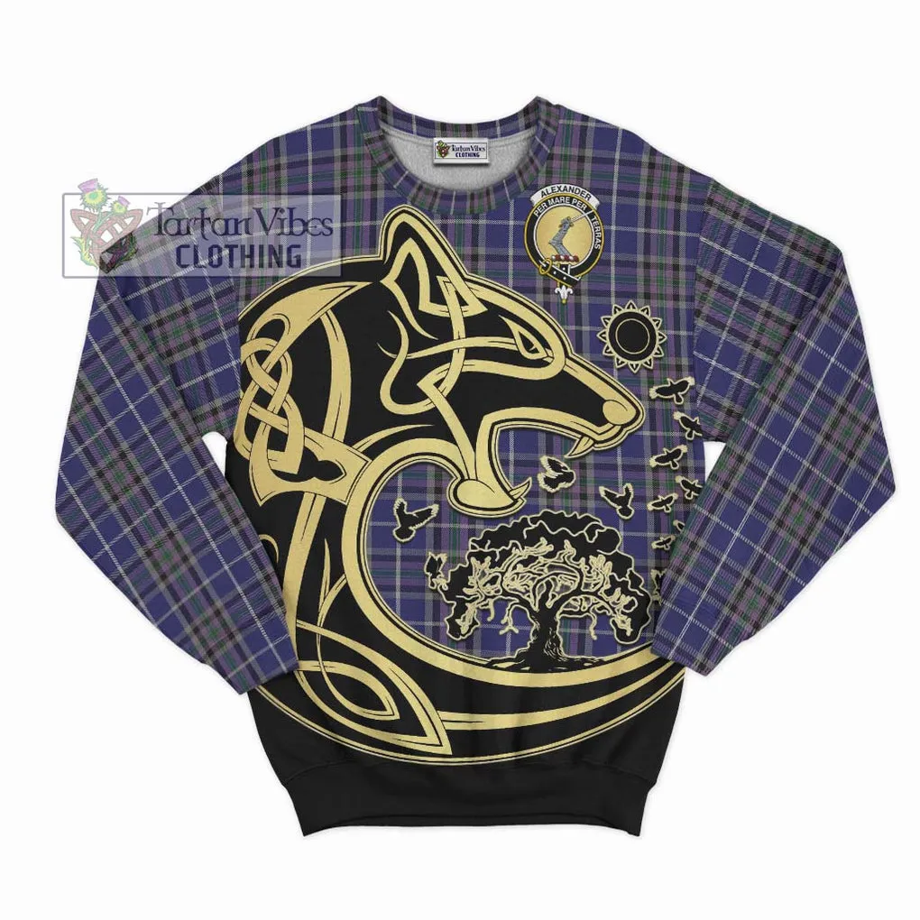 Alexander of Menstry Tartan Sweatshirt with Family Crest Celtic Wolf Style