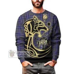 Alexander of Menstry Tartan Sweatshirt with Family Crest Celtic Wolf Style