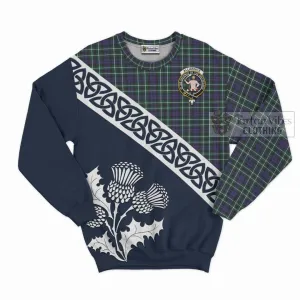 Allardice Tartan Sweatshirt Featuring Thistle and Scotland Map