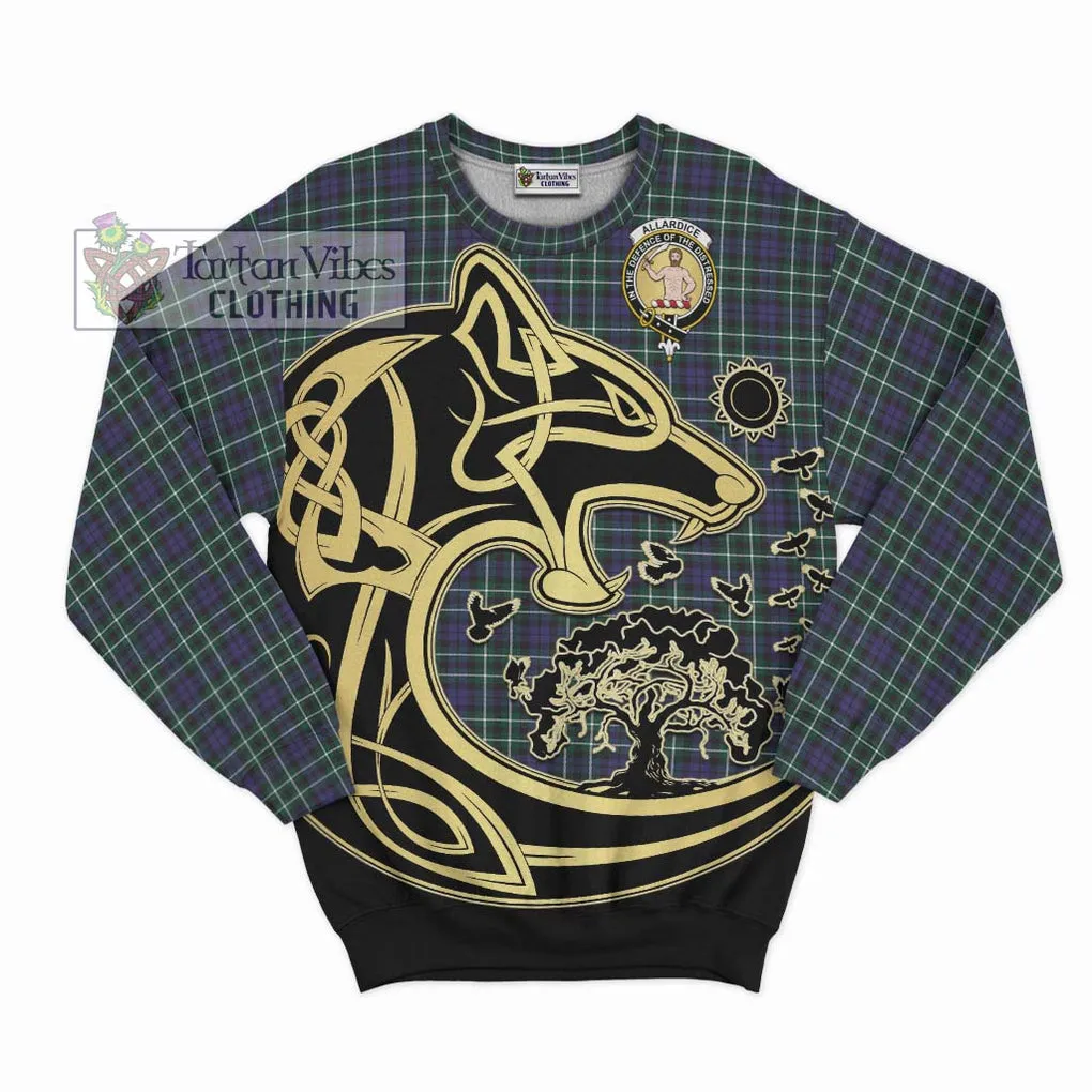 Allardice Tartan Sweatshirt with Family Crest Celtic Wolf Style