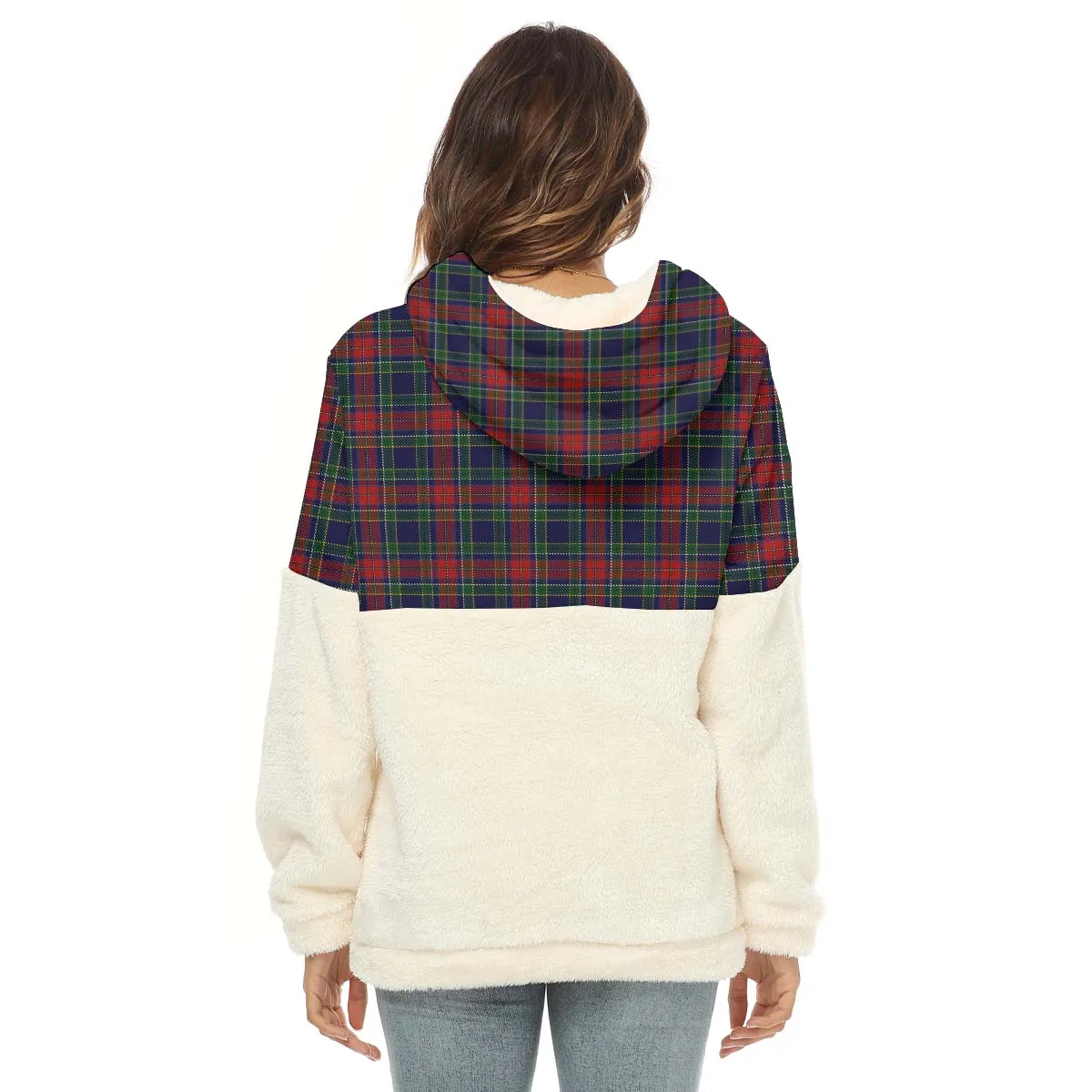 Allison Red Tartan Women's Borg Fleece Hoodie With Half Zip with Family Crest