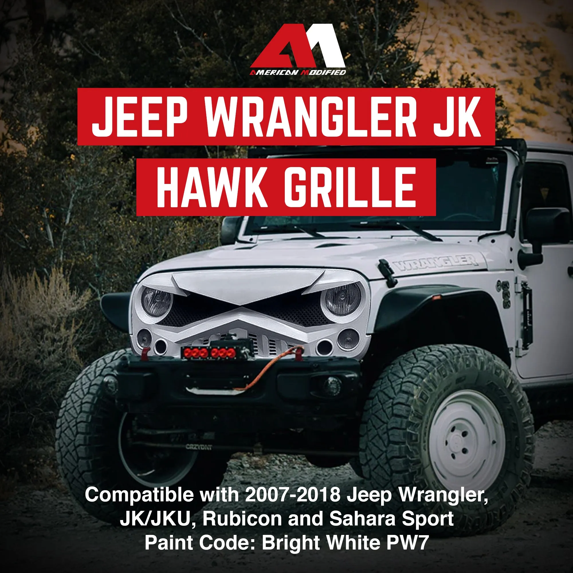 AMERICAN MODIFIED Hawke Grille Compatible w/2007-2018 Jeep Wrangler JK (Used)