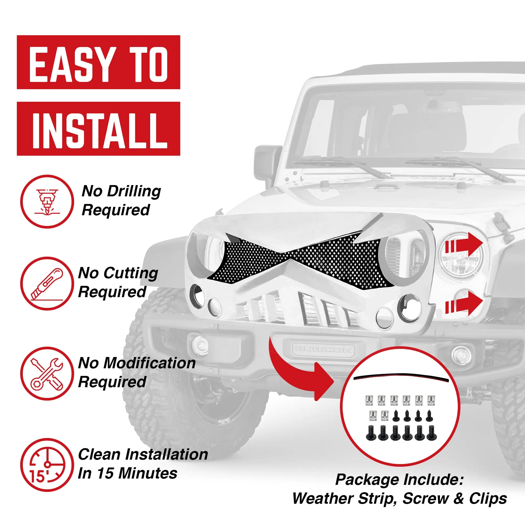 AMERICAN MODIFIED Hawke Grille Compatible w/2007-2018 Jeep Wrangler JK (Used)