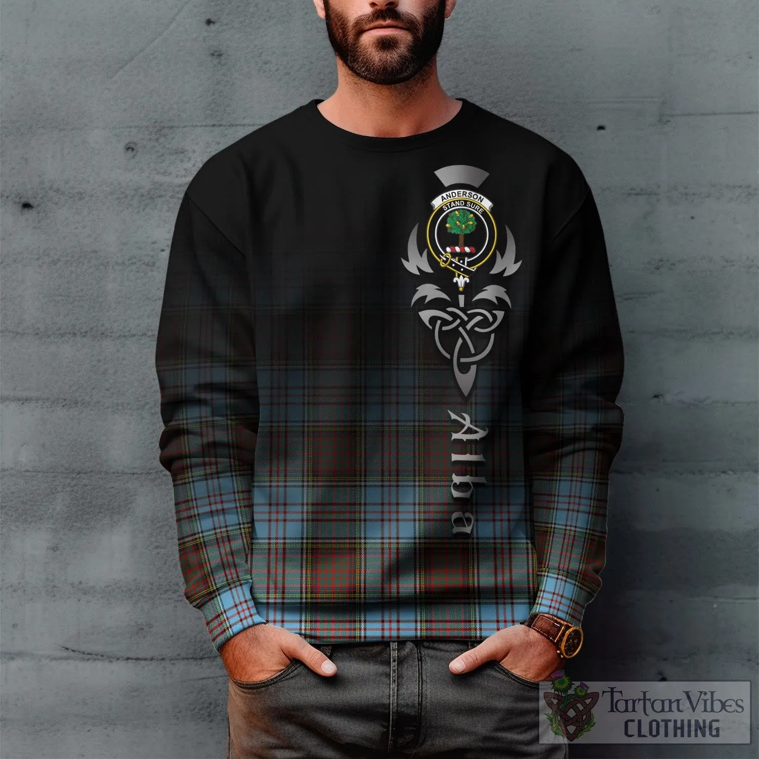 Anderson Ancient Tartan Sweatshirt Featuring Alba Gu Brath Family Crest Celtic Inspired