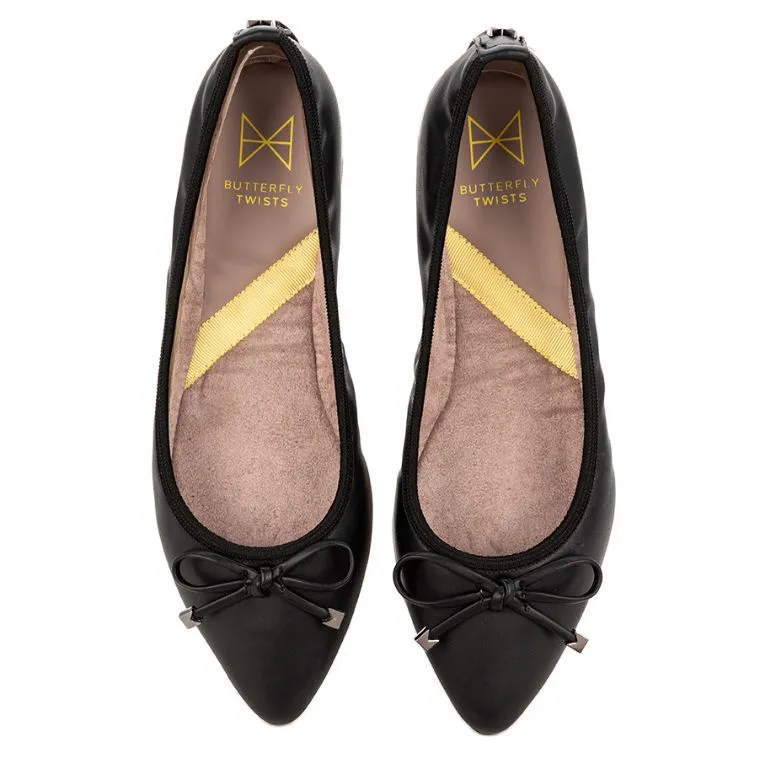 ANNIE Ballet Flat Shoes - Black Burnished Calf