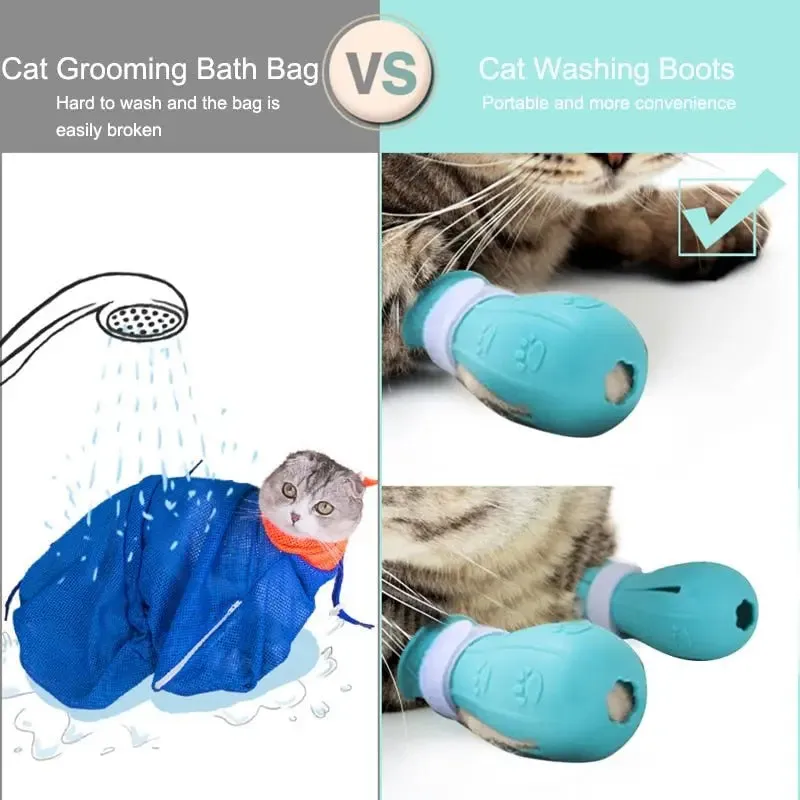 AnniePaw Adjustable Cat Claw Protectors - Anti-Scratch Bath Boots