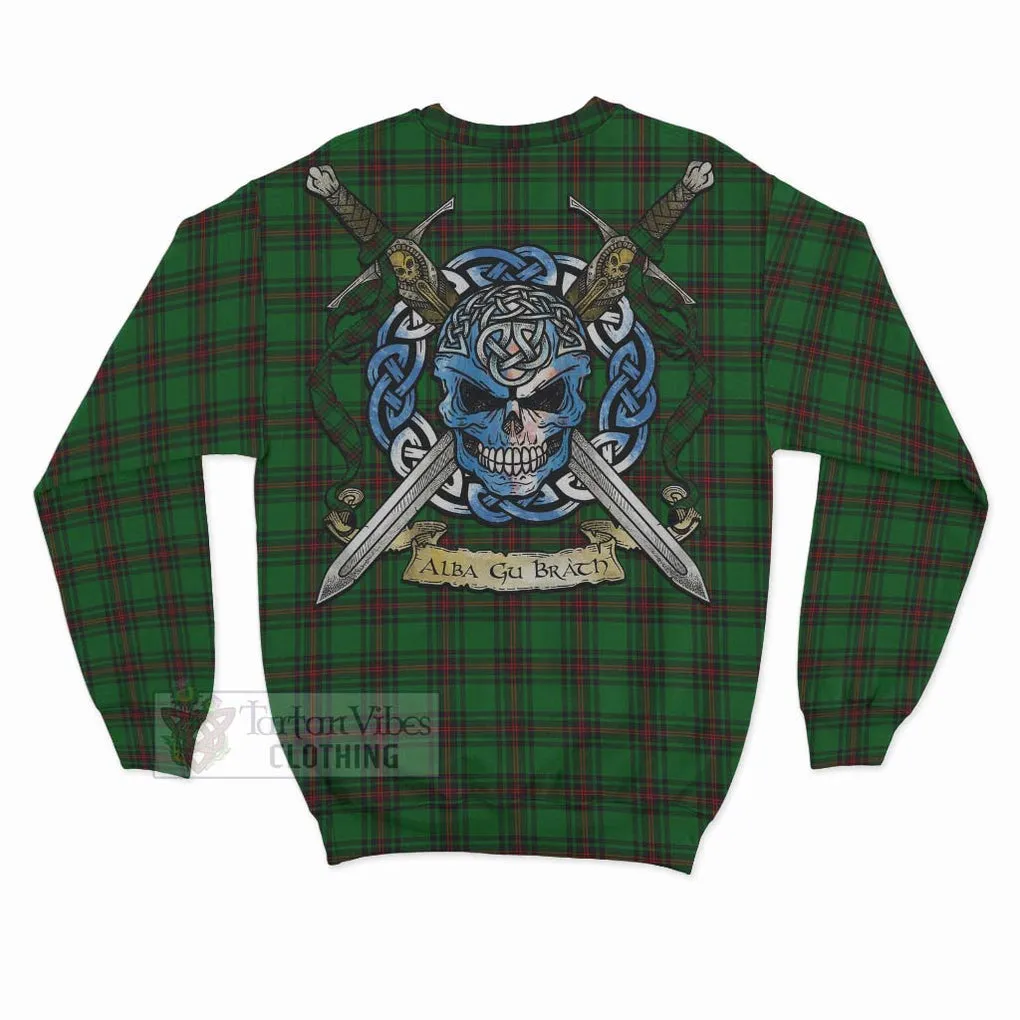 Anstruther Tartan Sweatshirt with Family Crest Celtic Skull Style