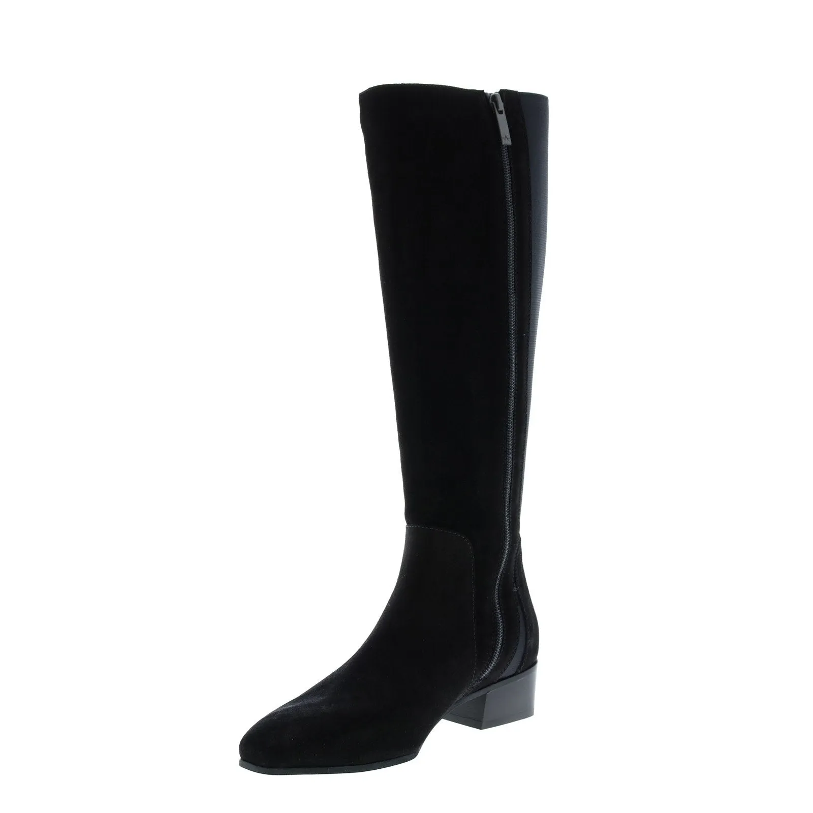 Aquatalia Flore Suede Elastic 34L3164-BLK Womens Black Suede Zipper Knee High Boots