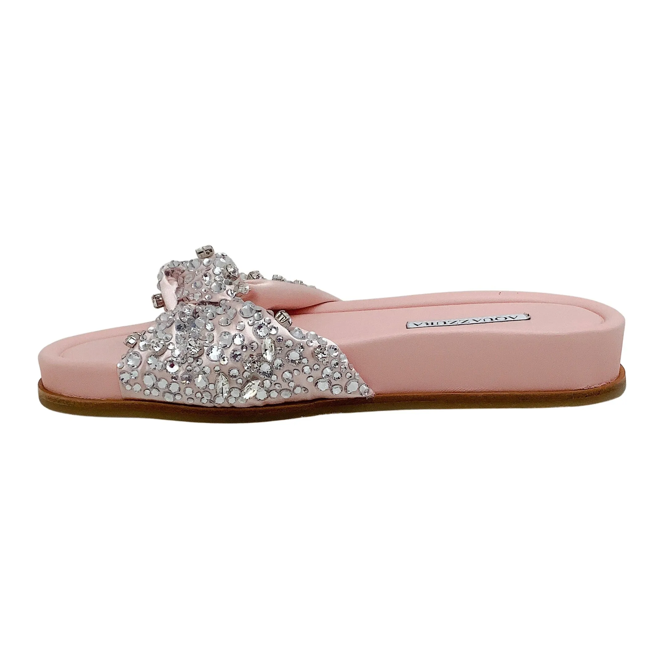 Aquazzura Blush Satin Asja Crystal Slide Sandals