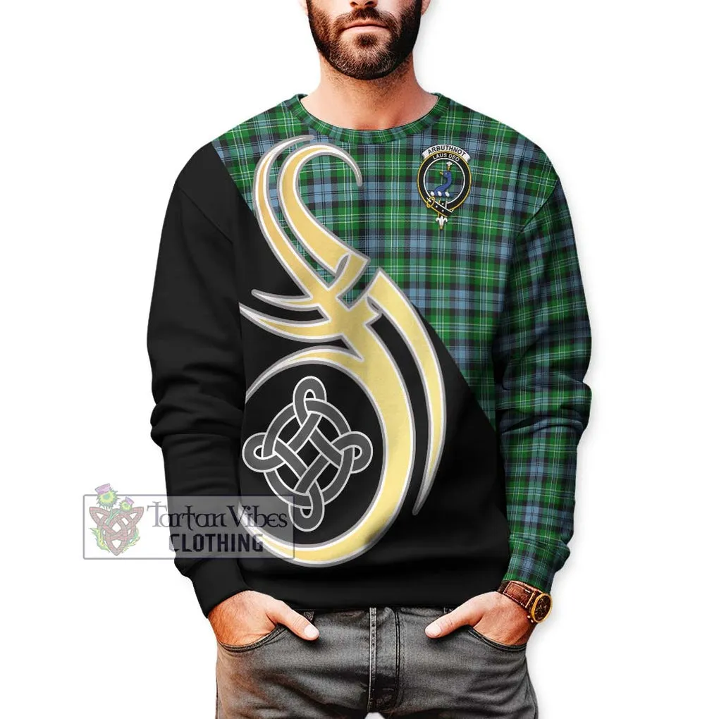 Arbuthnot Ancient Tartan Sweatshirt with Family Crest and Celtic Symbol Style