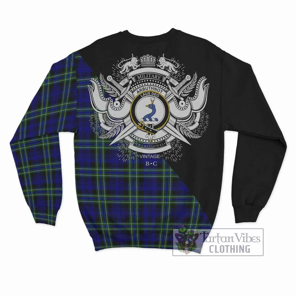 Arbuthnot Modern Tartan Sweatshirt with Family Crest and Military Logo Style