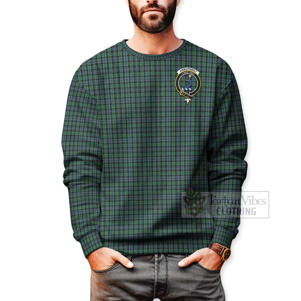 Arbuthnot Tartan Sweatshirt with Family Crest and Bearded Skull Holding Bottles of Whiskey