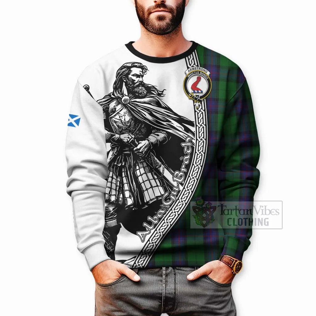 Armstrong Tartan Clan Crest Sweatshirt with Highlander Warrior Celtic Style