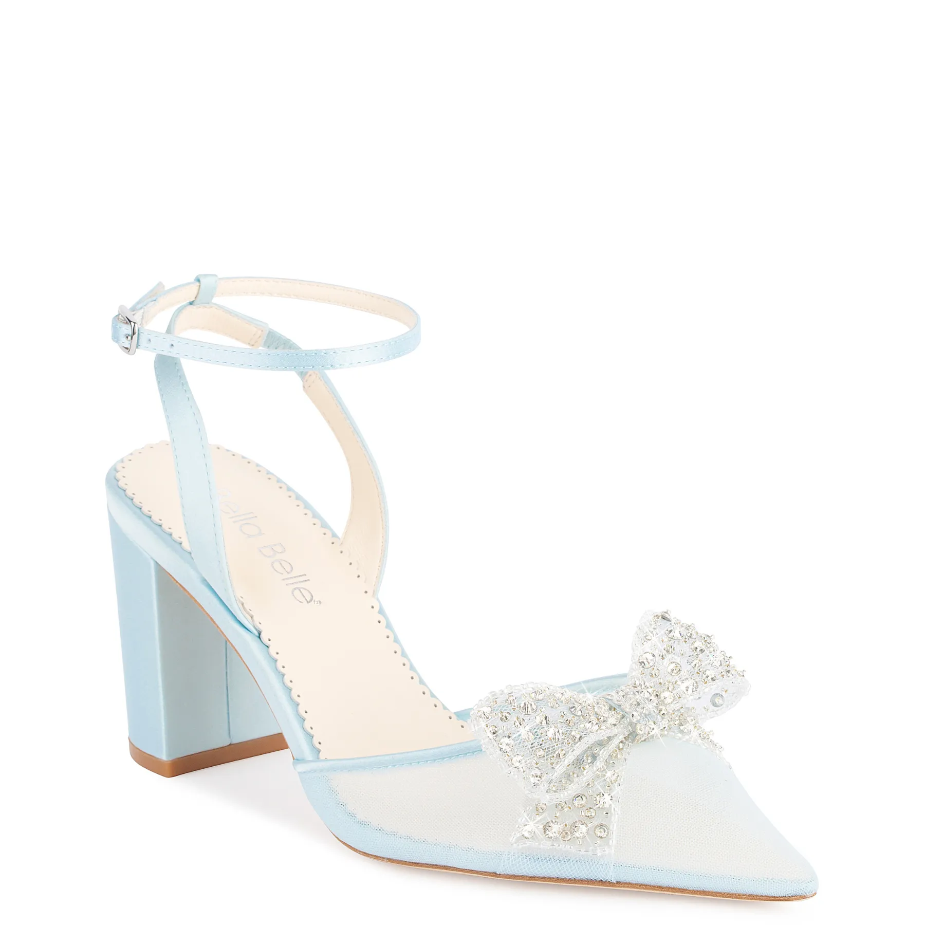 Athena - Blue Crystal Block Heels with Removable Ankle Strap