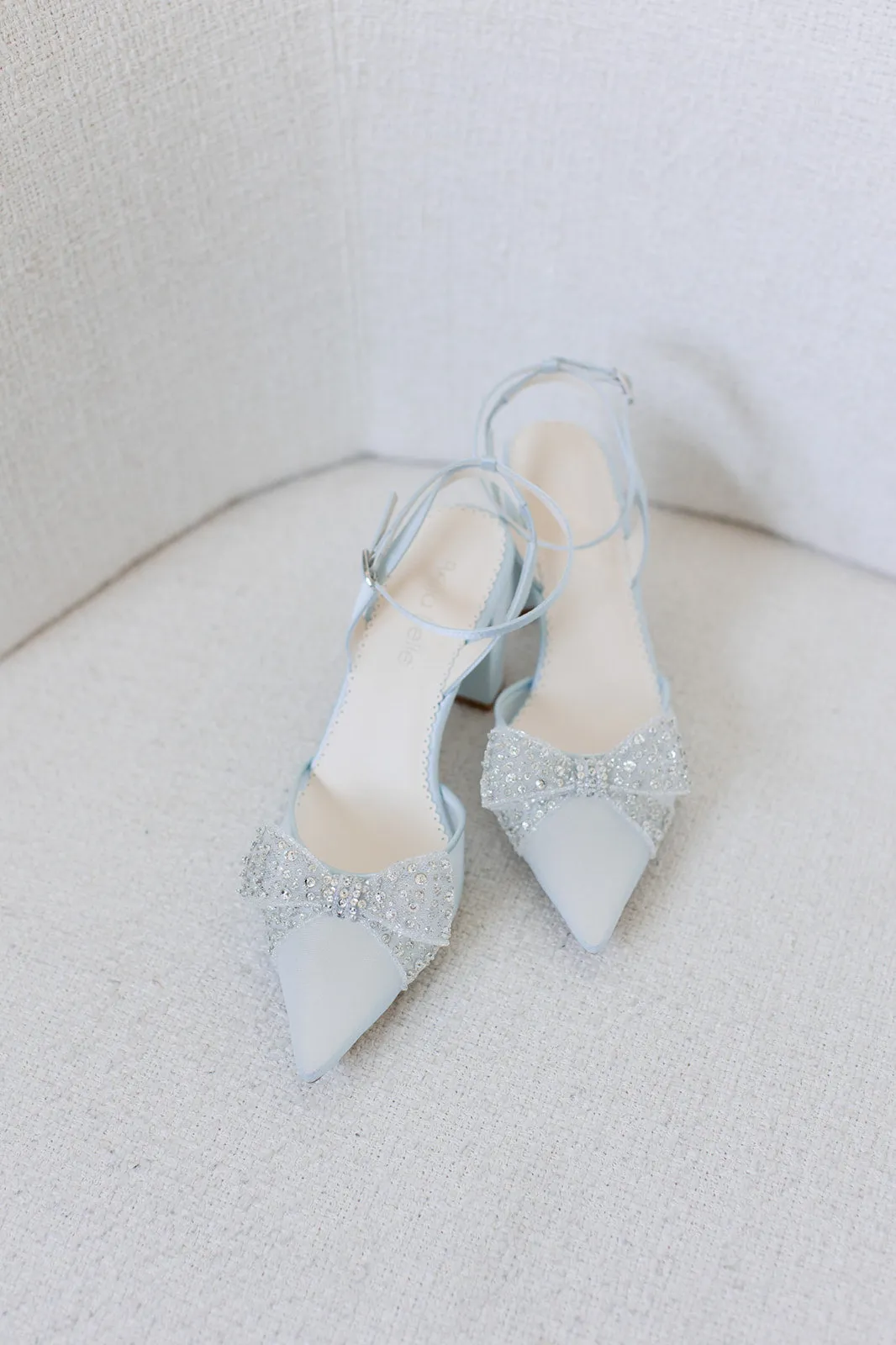 Athena - Blue Crystal Block Heels with Removable Ankle Strap