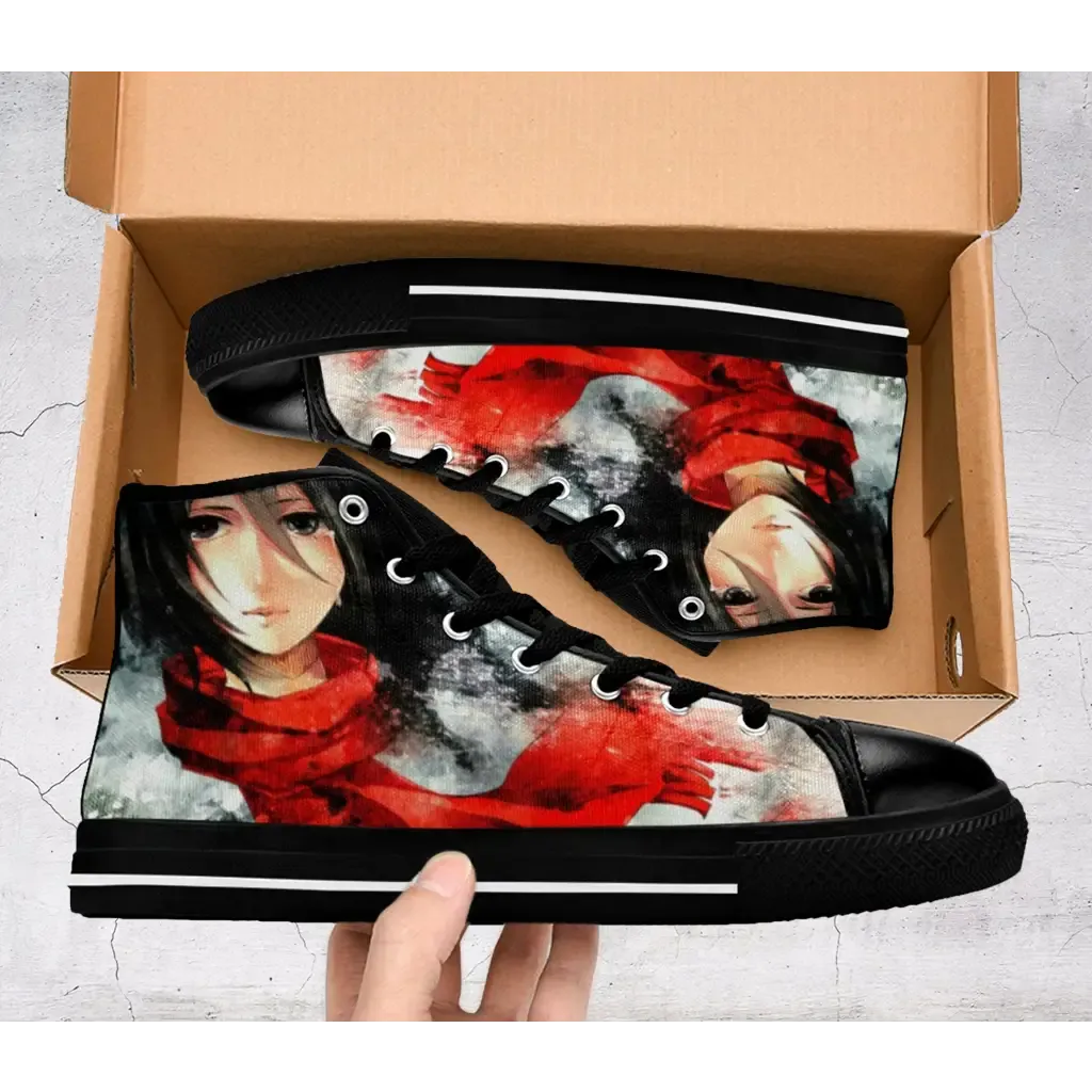 Attack on titan Beauty Mikasa Shoes High Top Sneakers for Kids and Adults