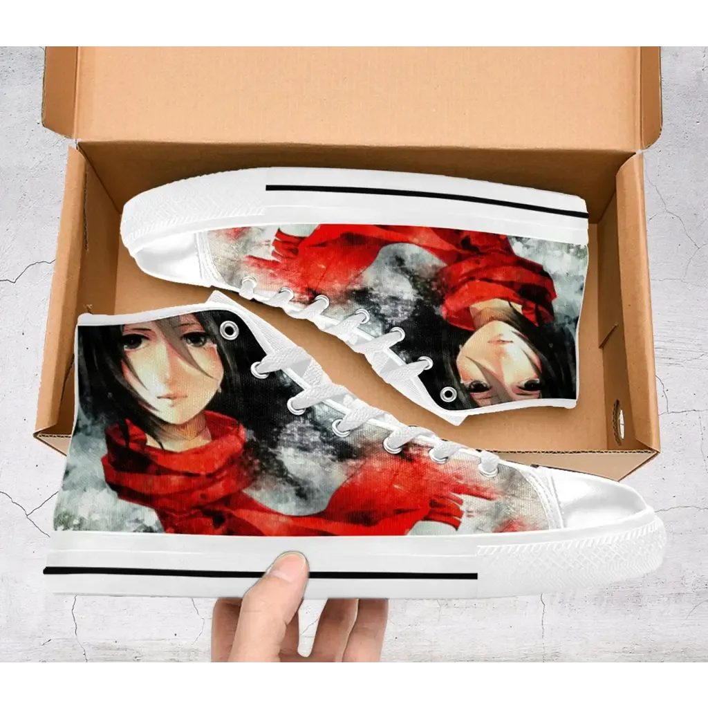 Attack on titan Beauty Mikasa Shoes High Top Sneakers for Kids and Adults