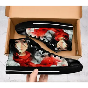 Attack on titan Beauty Mikasa Shoes High Top Sneakers for Kids and Adults