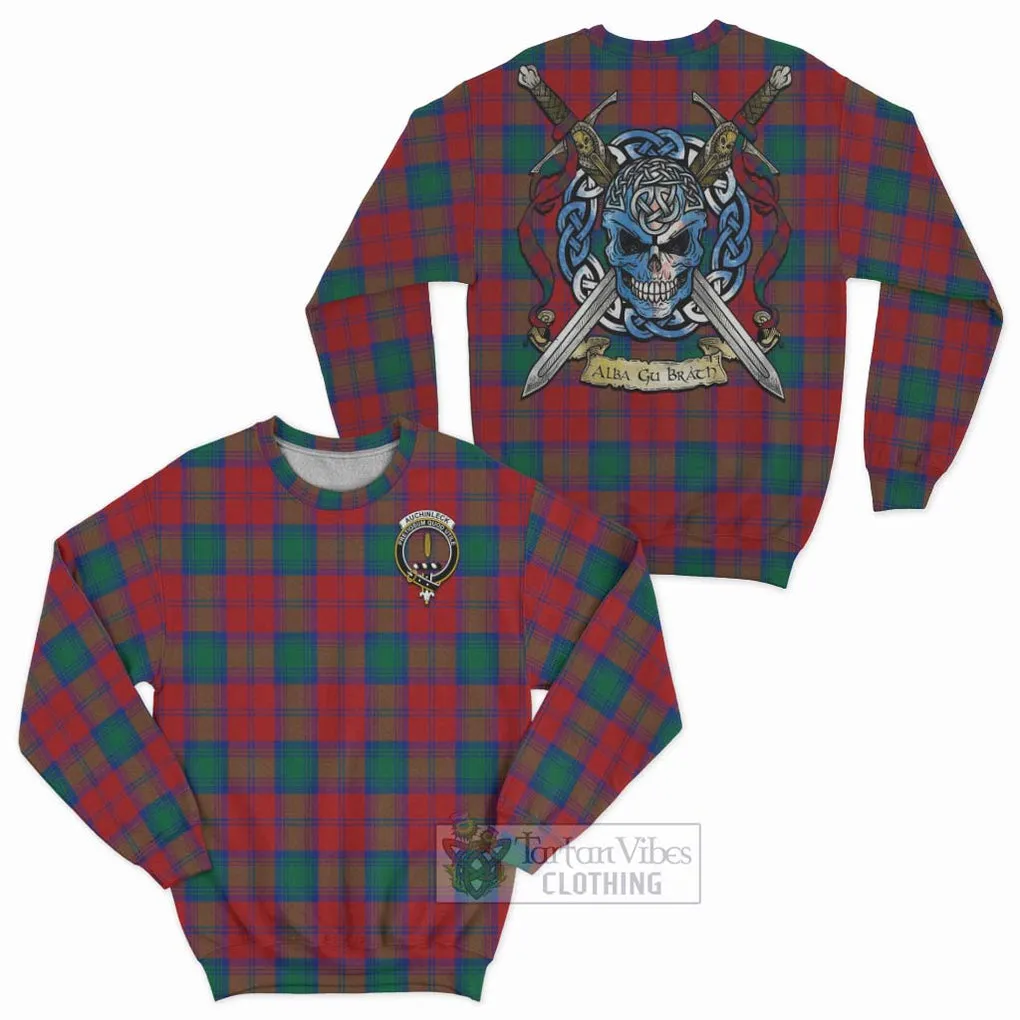 Auchinleck (Affleck) Tartan Sweatshirt with Family Crest Celtic Skull Style