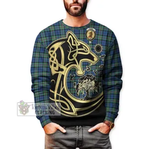 Baird Ancient Tartan Sweatshirt with Family Crest Celtic Wolf Style