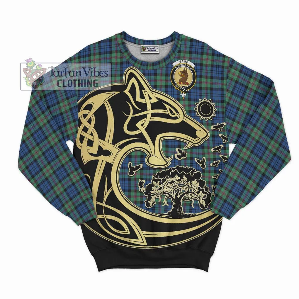 Baird Ancient Tartan Sweatshirt with Family Crest Celtic Wolf Style