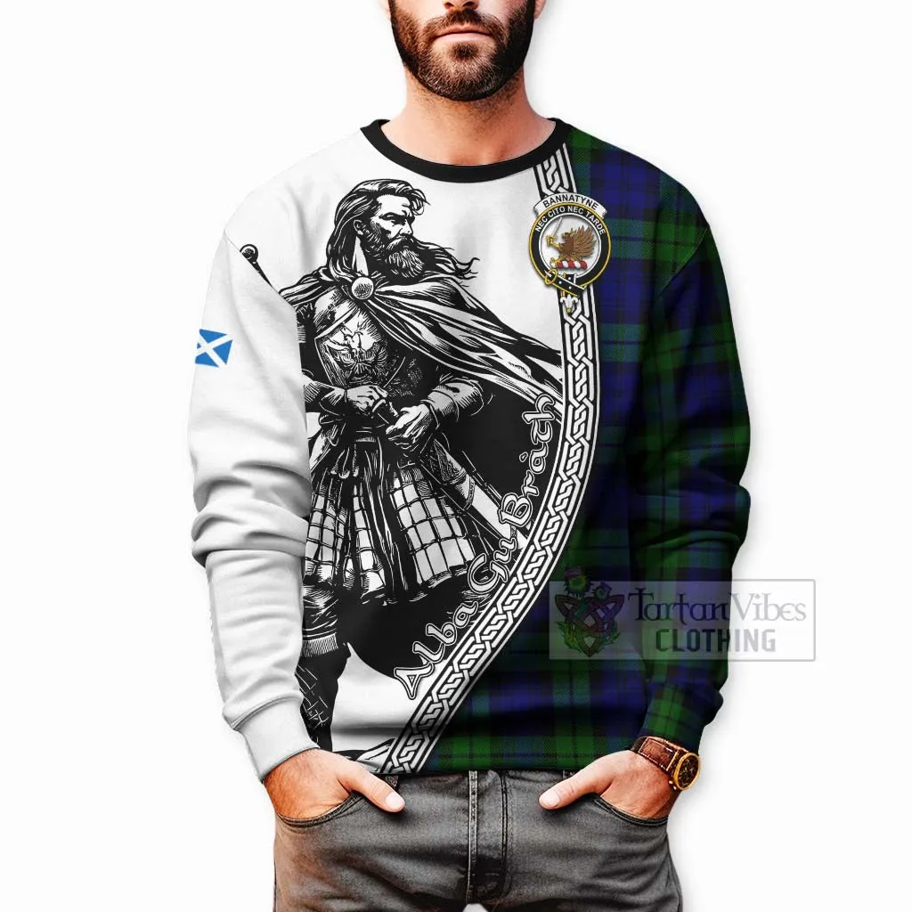 Bannatyne Tartan Clan Crest Sweatshirt with Highlander Warrior Celtic Style