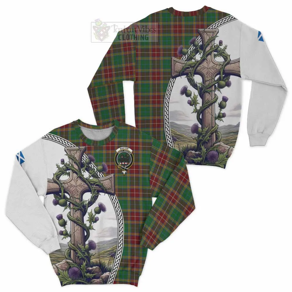 Baxter Tartan Sweatshirt with Family Crest and St. Andrew's Cross Accented by Thistle Vines