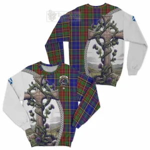 Beattie (Beatty) Tartan Sweatshirt with Family Crest and St. Andrew's Cross Accented by Thistle Vines