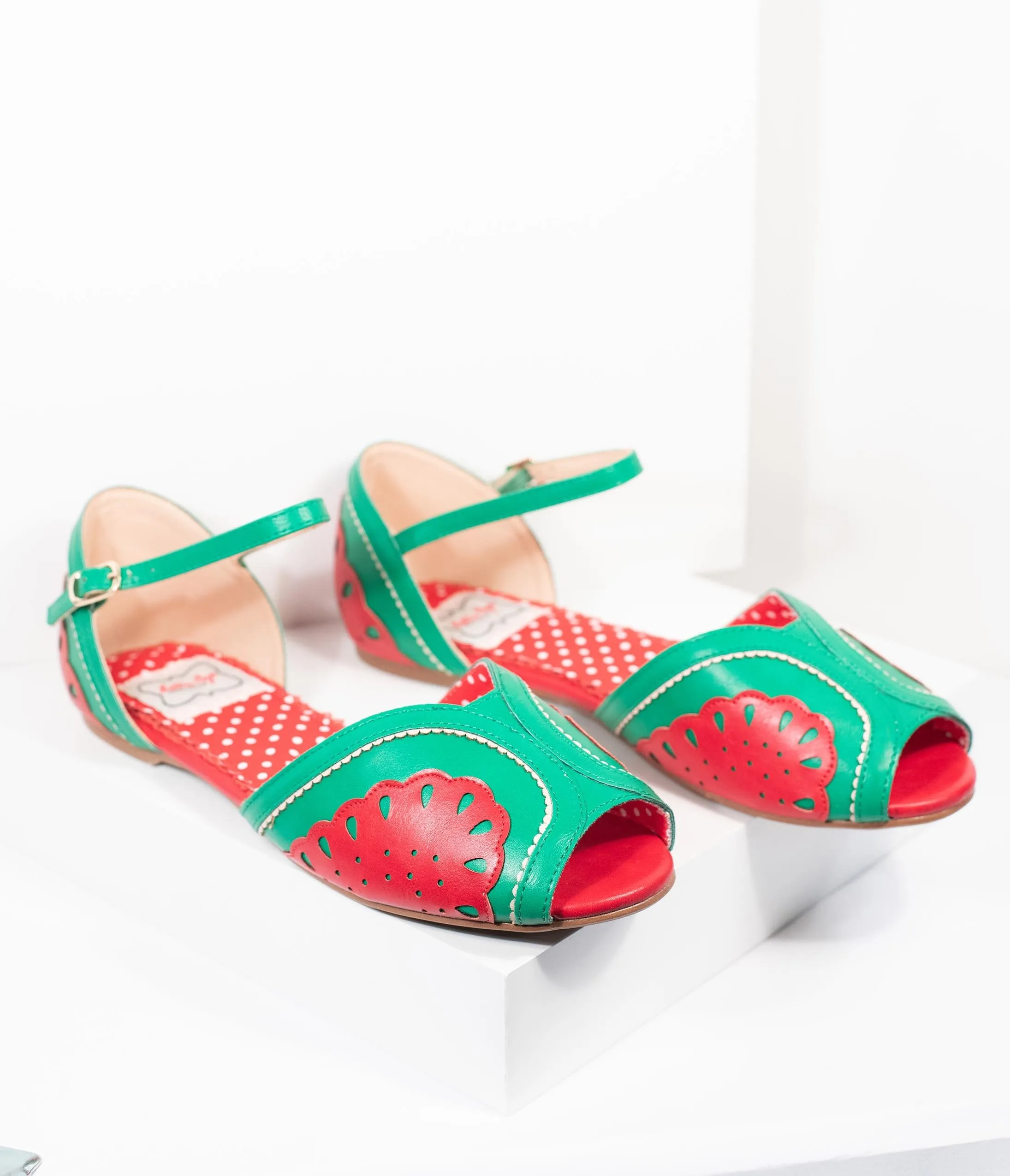 Bettie Page Red & Green Leatherette Peep Toe Fruitie Watermelon Sandals