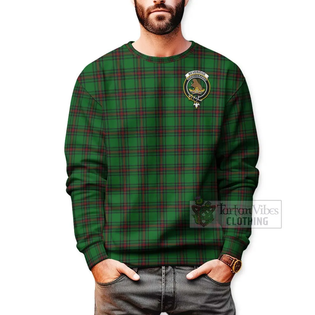 Beveridge Tartan Sweatshirt with Family Crest and Bearded Skull Holding Bottles of Whiskey