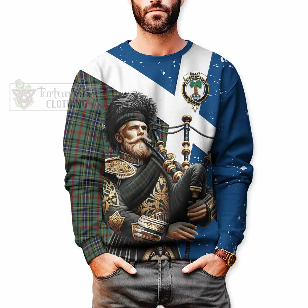 Bisset Tartan Sweatshirt with Family Crest Scottish Bagpiper Vibes