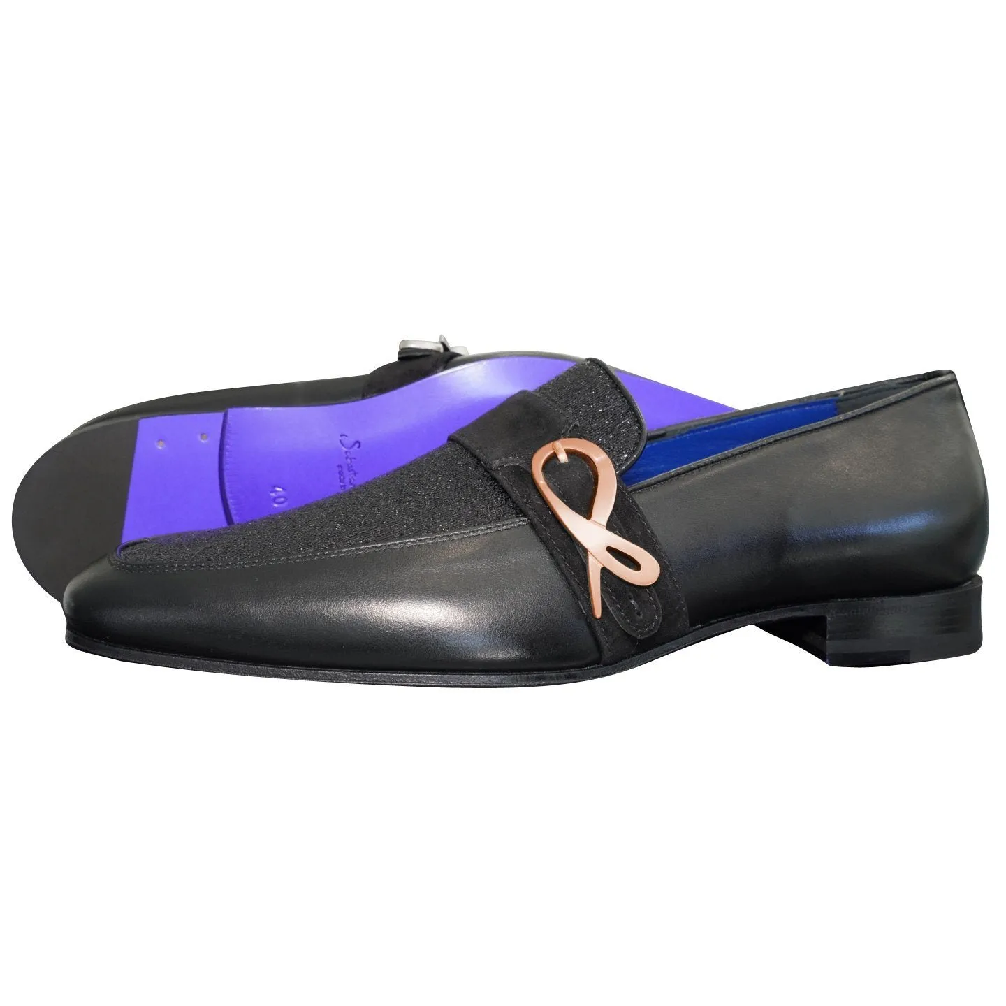 Black Diamante Leather Monk Rose Loafer