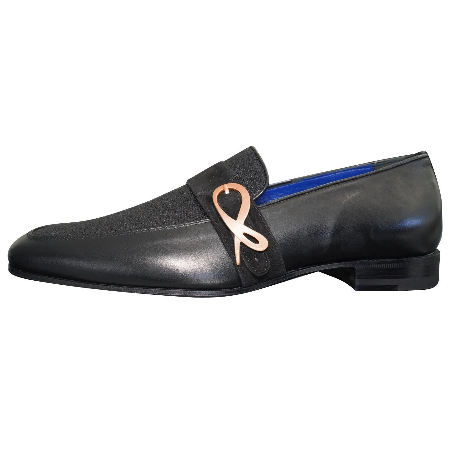 Black Diamante Leather Monk Rose Loafer